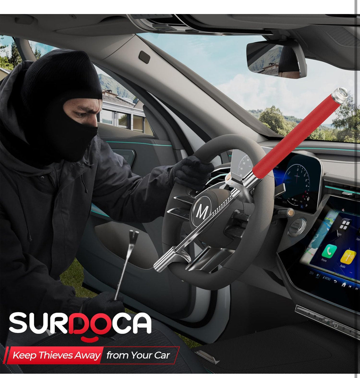 červený multifunkční zámek volantu