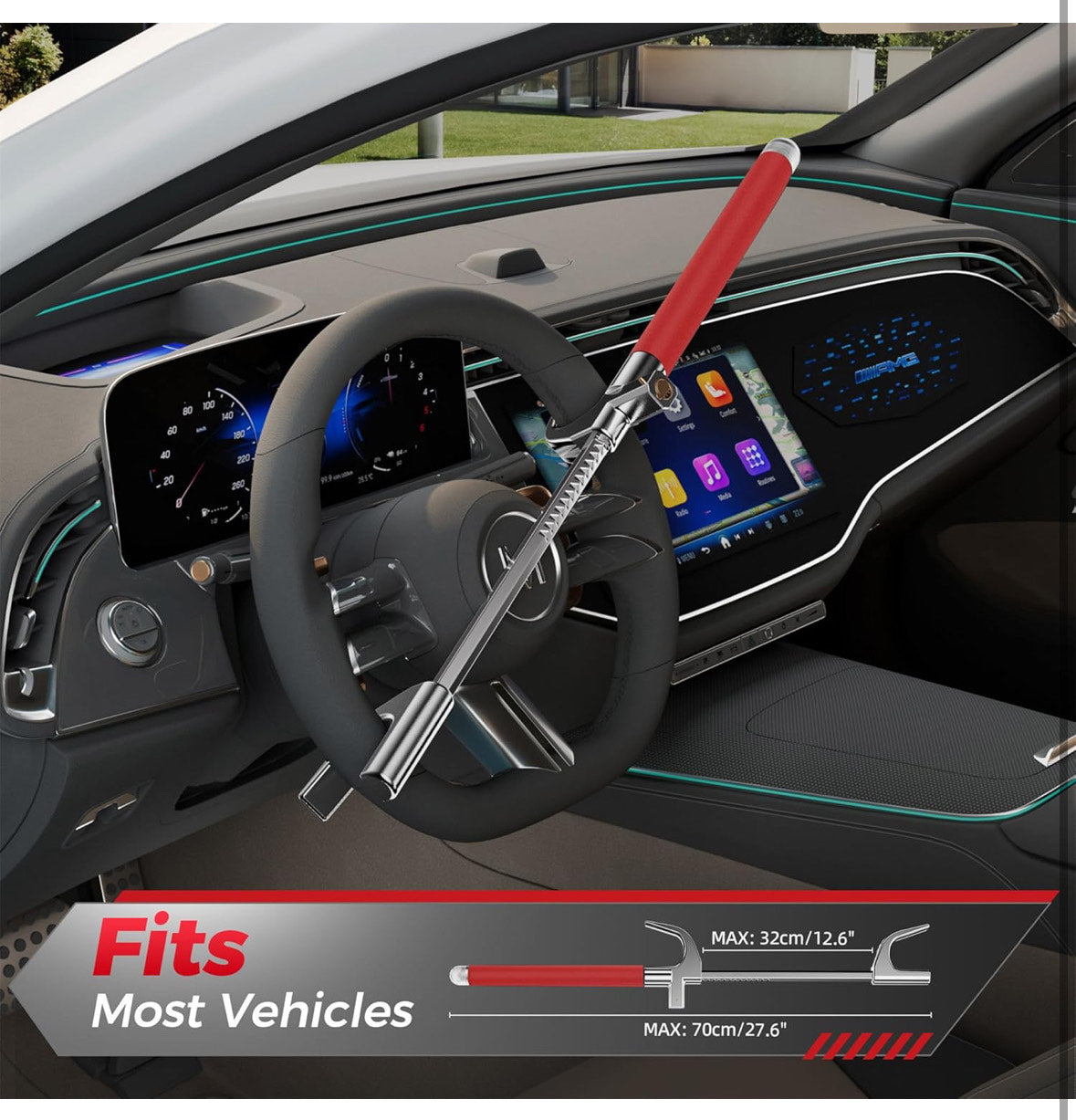 červený multifunkční zámek volantu