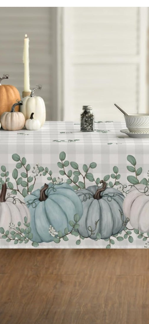 Artoid Mode Autumn Blue Pumpkin & Eucalyptus Tablecloth (140 x 220 cm)