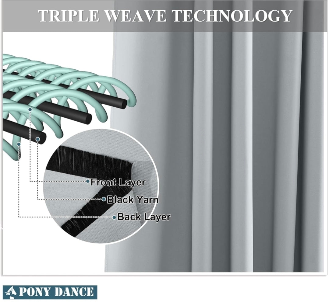 PONY DANCE Thermal Blackout Curtains (2 Panels) – Silver Grey