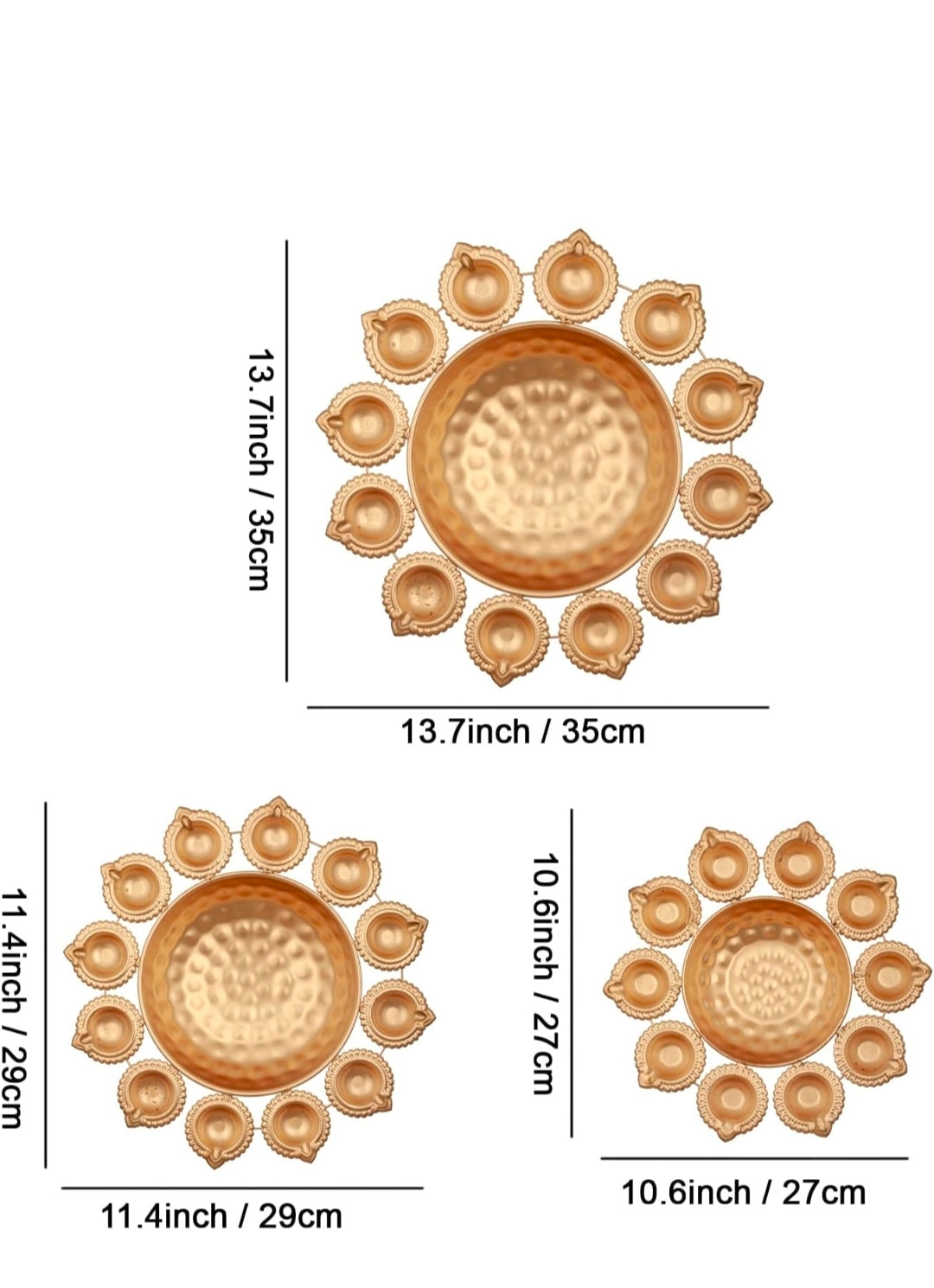 Diya Shape Urli Bowl Set for Decoration | Iron, 10,12,14 Inch | Set of 3 |