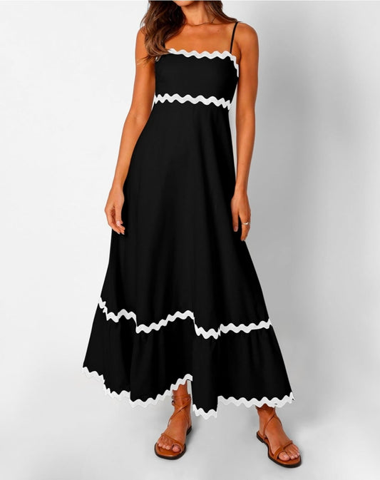 Stunning Black Rickrack Midi Dress (Size XL / UK 14)