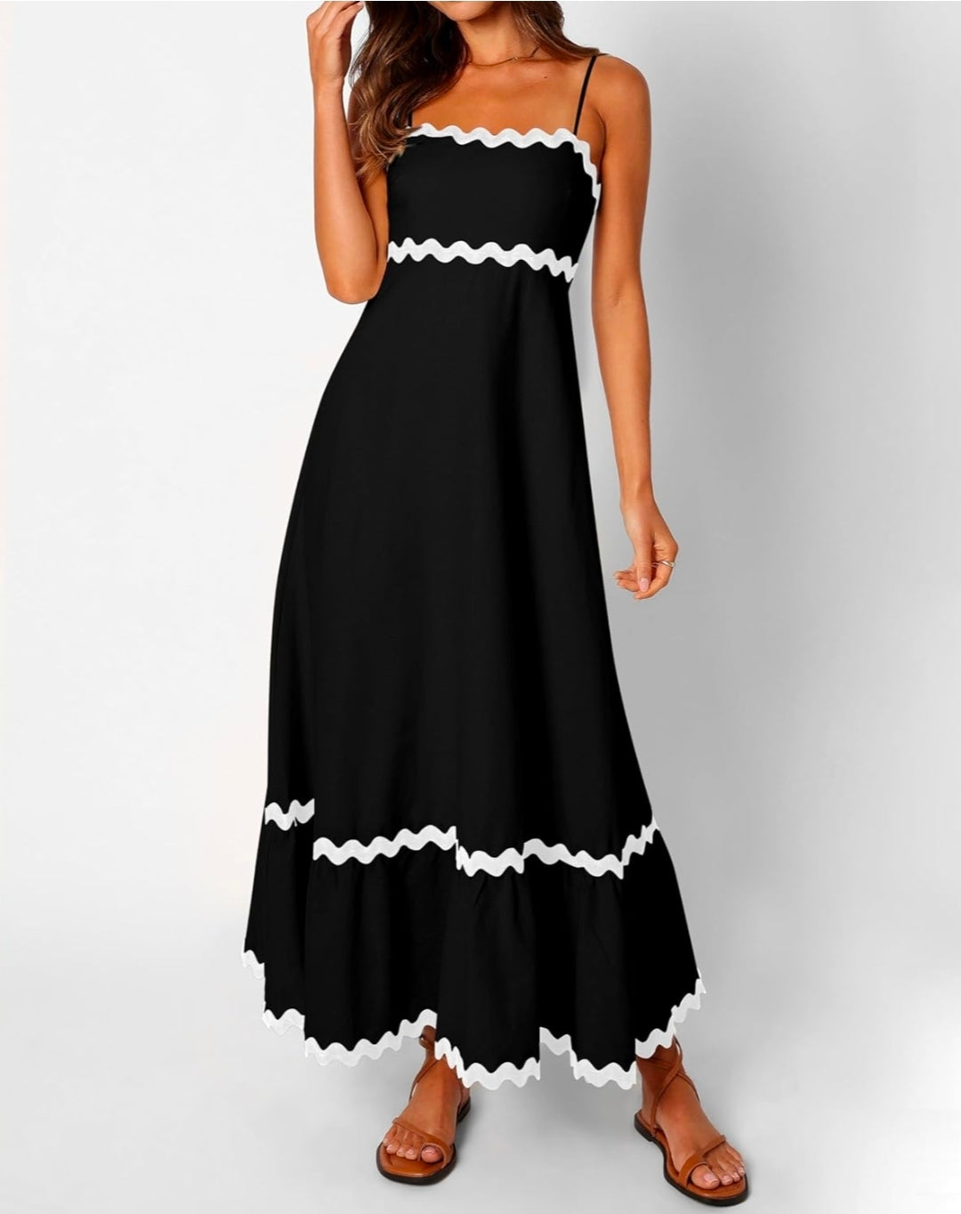 Stunning Black Rickrack Midi Dress (Size XL / UK 14)