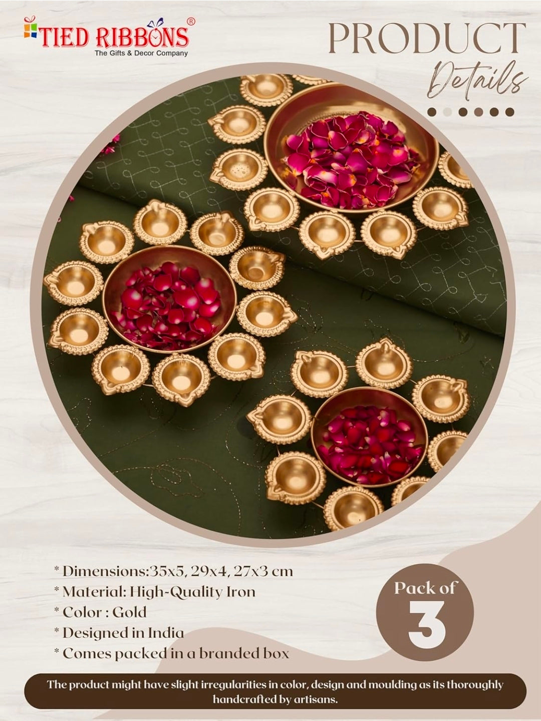 Diya Shape Urli Bowl Set for Decoration | Iron, 10,12,14 Inch | Set of 3 |