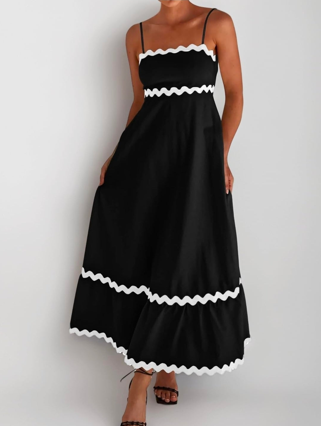 Stunning Black Rickrack Midi Dress (Size XL / UK 14)