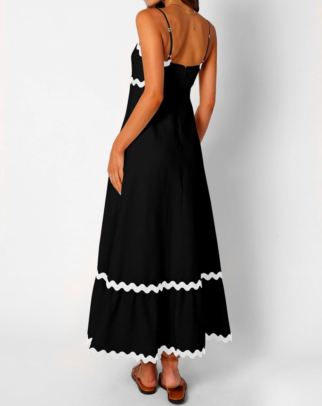 Stunning Black Rickrack Midi Dress (Size XL / UK 14)