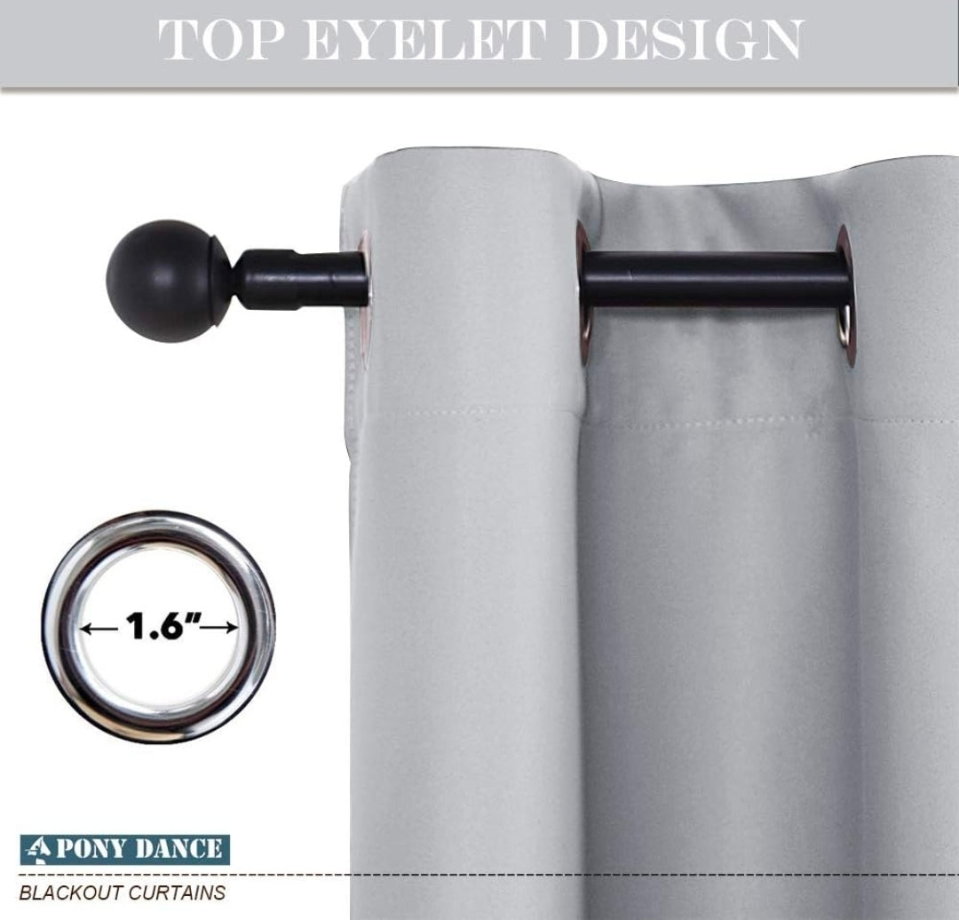 PONY DANCE Thermal Blackout Curtains (2 Panels) – Silver Grey