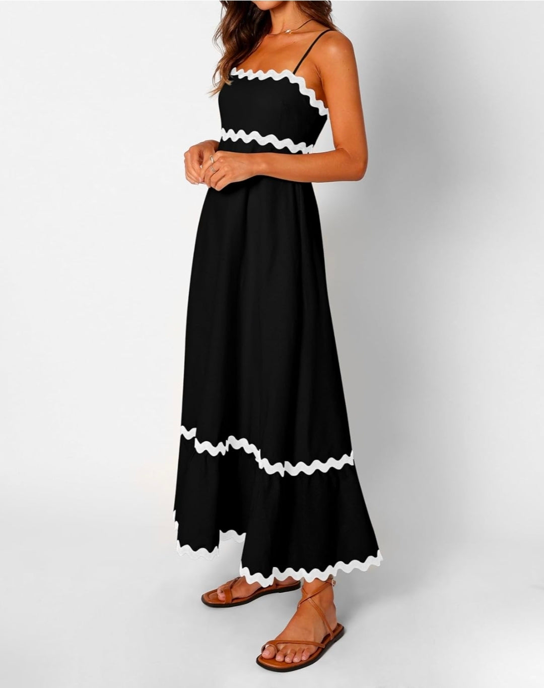 Stunning Black Rickrack Midi Dress (Size XL / UK 14)