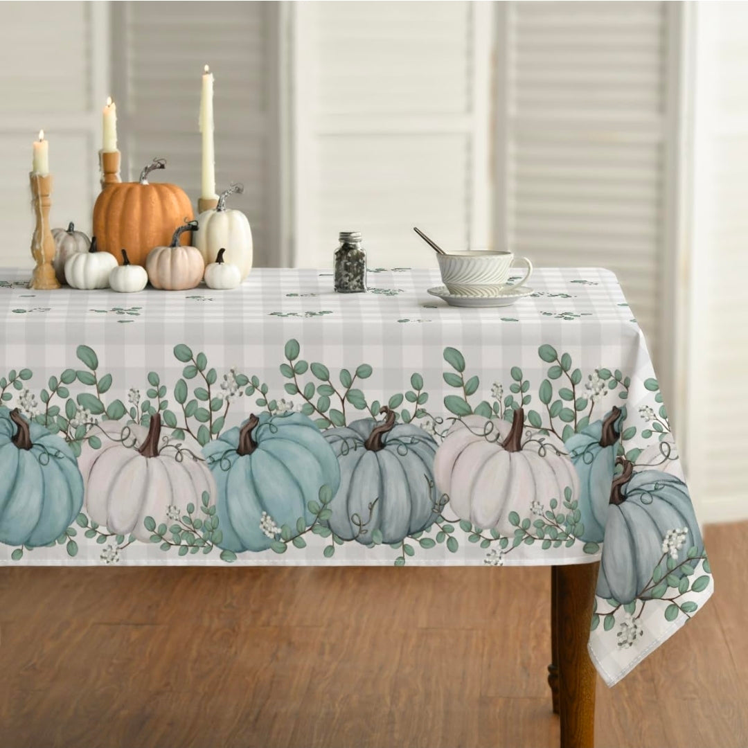 Pumpkins eucalyptus table cloth