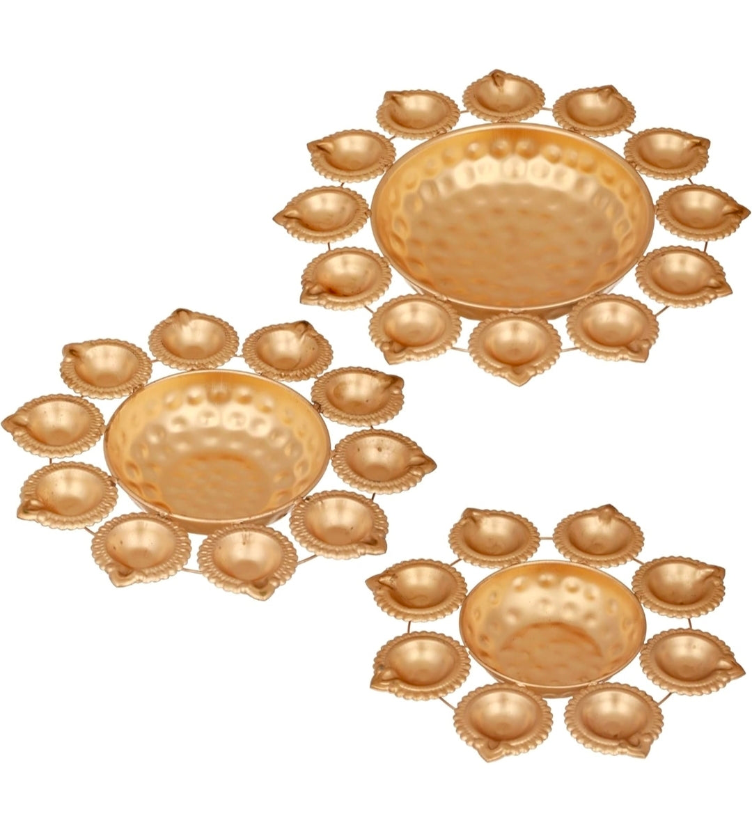 Diya Shape Urli Bowl Set for Decoration | Iron, 10,12,14 Inch | Set of 3 |