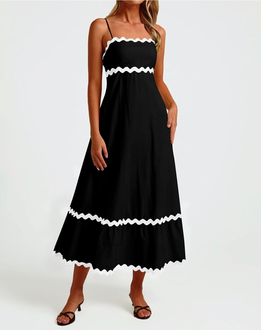 Stunning Black Rickrack Midi Dress (Size XL / UK 14)