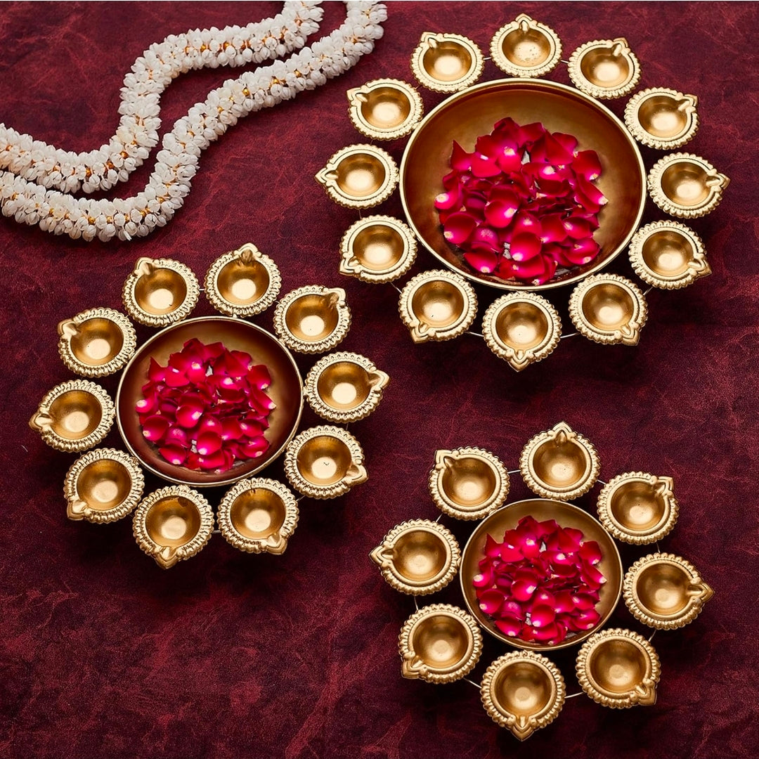 Diya Shape Urli Bowl Set for Decoration | Iron, 10,12,14 Inch | Set of 3 |