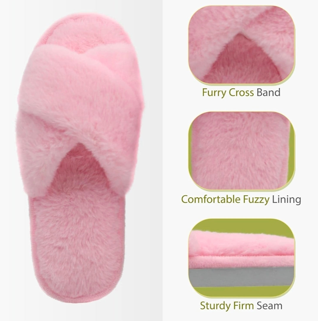 Ultra-Soft Faux Fur Cross-Band Slippers